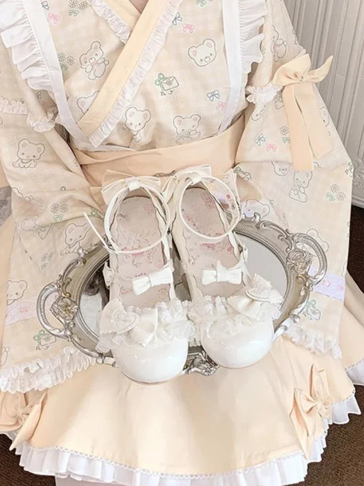 Zapatos Mary Jane adorables y dulces para mujer, zapatos de cuero pequeños de tacón bajo con lazo estilo clásico, zapatos de princesa elegantes de verano para mujer