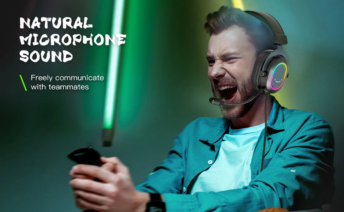 Fifine-auriculares dinámicos RGB para videojuegos, cascos supraaurales con micrófono, sonido envolvente 7,1, PC, PS4, PS5, 3 opciones EQ, juego, película, música