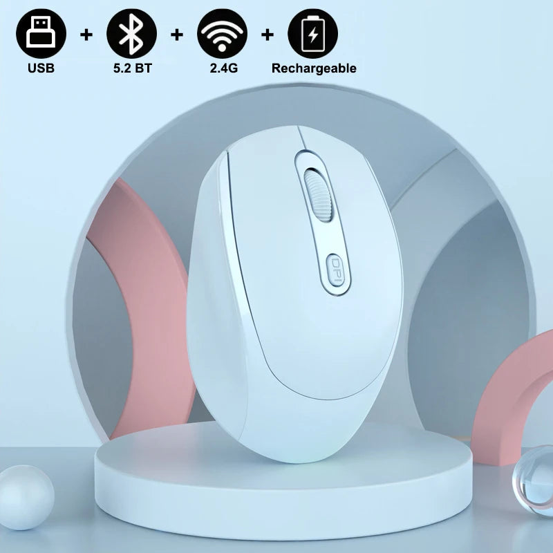 Ratón inalámbrico recargable compatible con Bluetooth, ratón óptico de 2,4G con USB RGB de 1600DPI para ordenador, portátil, PC, silencioso
