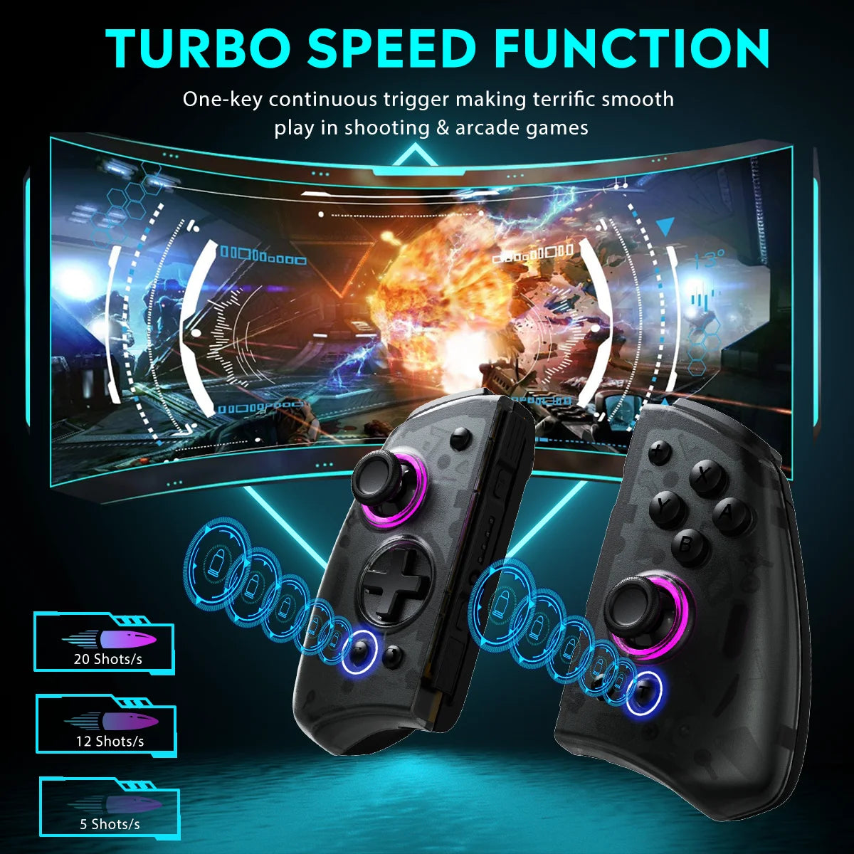 Joy-pad inalámbrico con luz QRD Stellar T5 Original con luces RGB para Switch/Lite/OLED/Switch 2, con programable, Turbo y Macro