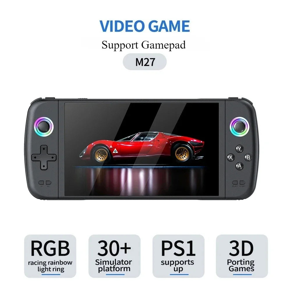 BOYHOM-consola de videojuegos portátil M27, portátil, Retro, de bolsillo, pantalla IPS de 7,0 ", pantalla 1024x600, luz RGB, compatible con salida HDMI Emelec