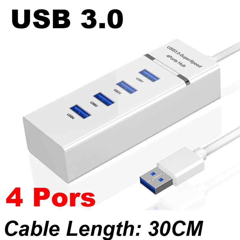 4 puertos USB 3,0 Hub Splitter Cable adaptador 4 /7 Ports 30/120cm de alta velocidad para escritorio PC Mac Laptop Notebook teclado ratón 2TB Disco Duro móvil