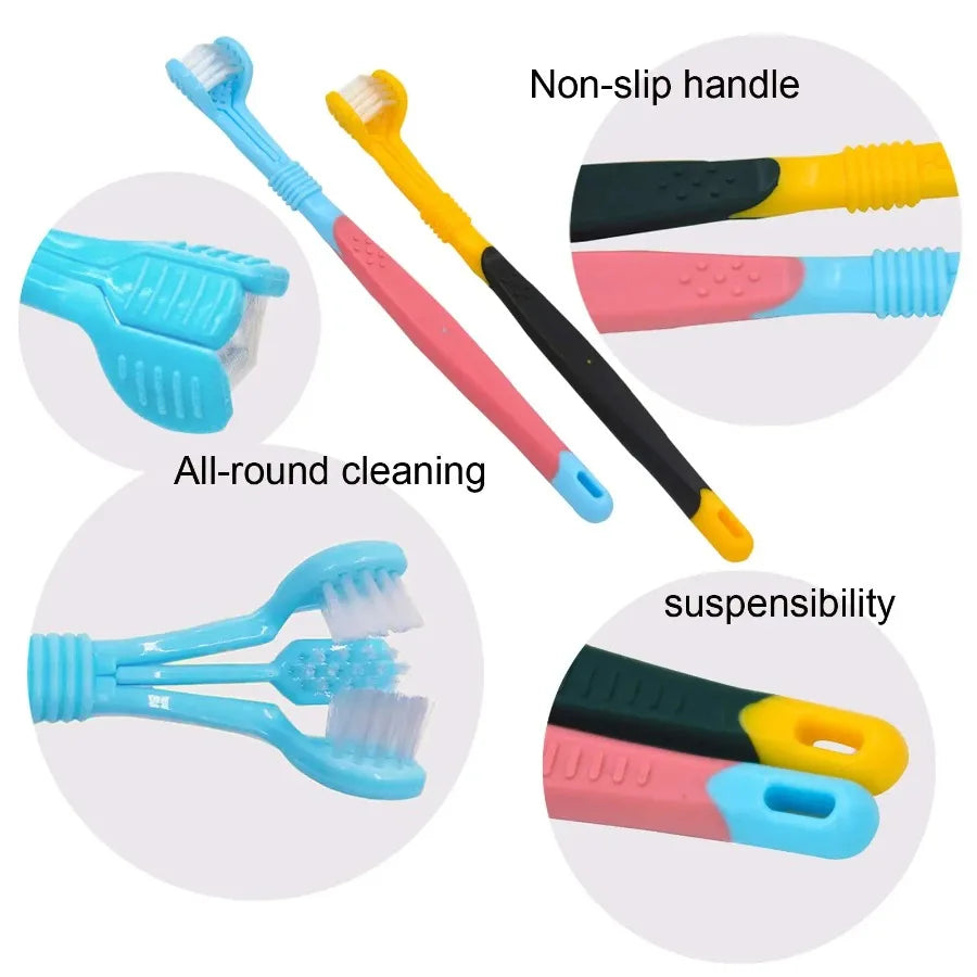 Cepillo de dientes para mascotas de 3 caras, cepillo de dientes de plástico para perros, eliminación de sarro, limpieza de boca, cuidado de mascotas, boca de limpieza para gatos