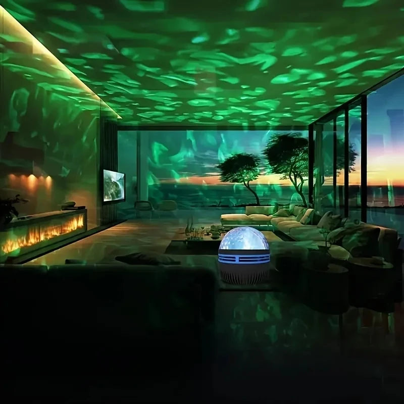 Proyector de galaxia con ondas de agua LED, luz RGB con Control remoto inteligente, lámpara de estrella Aurora, KTV, alimentado por USB, rotación automática, para el hogar y el dormitorio