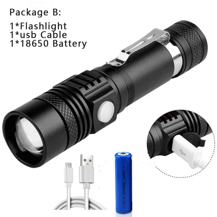 Linterna LED ultrabrillante recargable por USB de 4000LM, linterna LED T6, luz para bicicleta, batería Use18650. Para ciclismo al aire libre