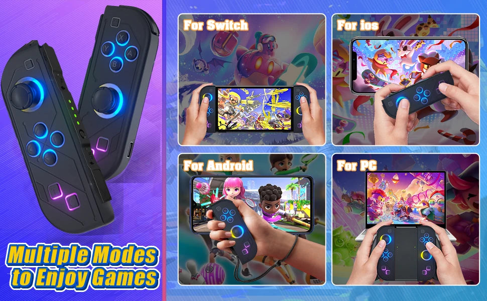 Controlador de mando Joy Pad para Nintendo Switch/Led Lite/Pc Joystick inalámbrico Rgb Grip soporte despertador y función Turbo 6 ejes