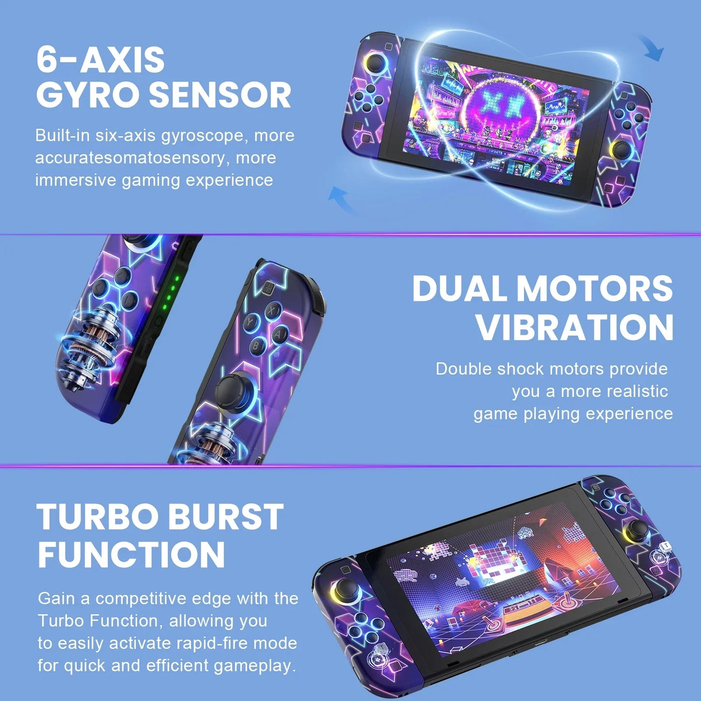 Joypad para for Nintendo Switch/OLED/Lite-vibración Turbo Wake-up FUNC NO Drift, controlador inalámbrico L/R mango luz RGB