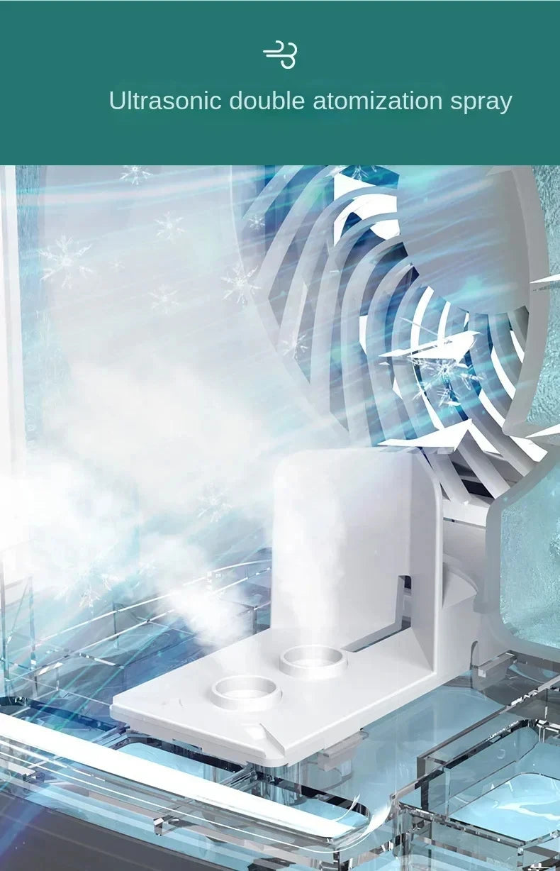 Aire acondicionado portátil, ventilador de escritorio con doble pulverización, atomización ultrasónica, Enfriador de aire silencioso de 3 velocidades, luz nocturna, ventilador eléctrico para el hogar