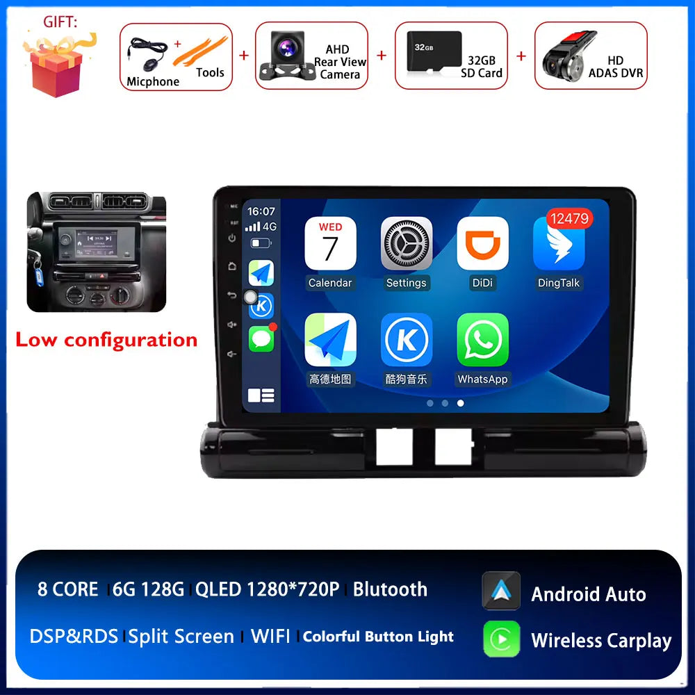 Android Auto radio de coche para Citroen C3/C3 aircross 2017-2023 C4/C4 Aircross reproductor multimedia 4G Autoradio GPS estéreo Carplay