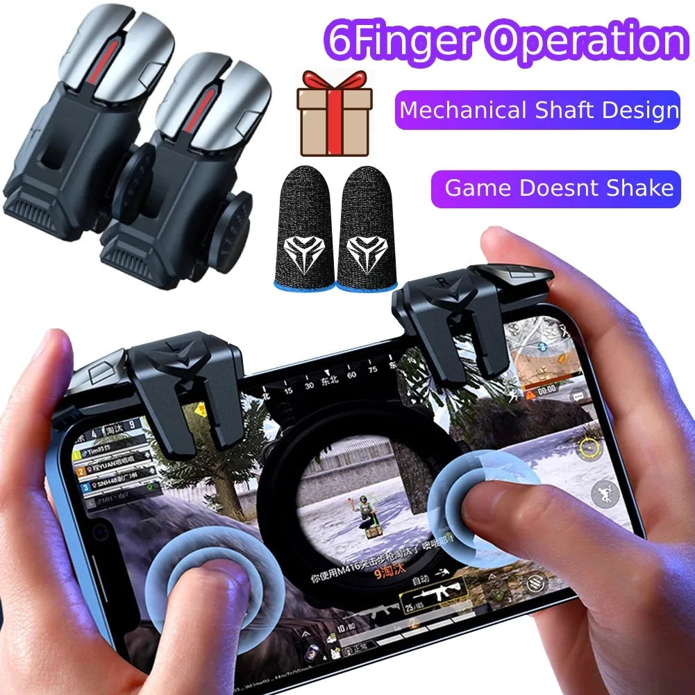G21 Gamepad de gatillo de juego para teléfono móvil, Joystick de 6 dedos, tiro de puntería L1 R1, botón de juego, yemas de los dedos para PUBG, controlador de juego
