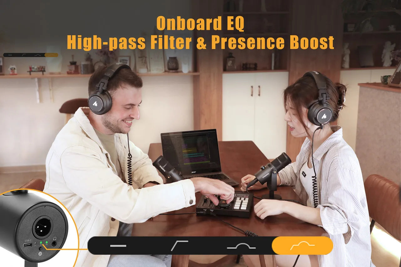 Maono USB/XLR Micrófono dinámico profesional Todo de metal con ganancia de silencio de un toque Conector para auriculares y control de volumen para Podcasting Live Streaming Youtube PD400X