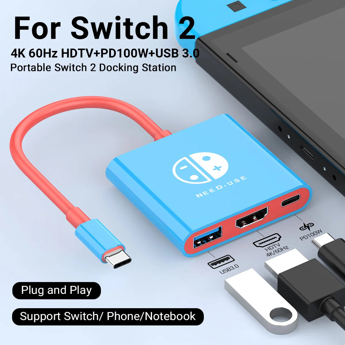 Estación de acoplamiento para juegos portátil Hub TYPE-C con HDMI y USB 3.0 Perfecto para viajes y juegos