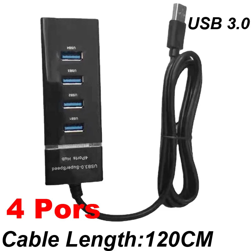 4 puertos USB 3,0 Hub Splitter Cable adaptador 4 /7 Ports 30/120cm de alta velocidad para escritorio PC Mac Laptop Notebook teclado ratón 2TB Disco Duro móvil