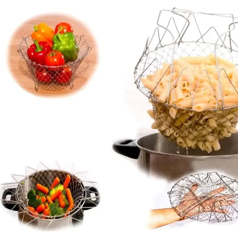 Cesta plegable para Chef francés, cesta mágica, cesta de malla, red coladora, 1 ud.