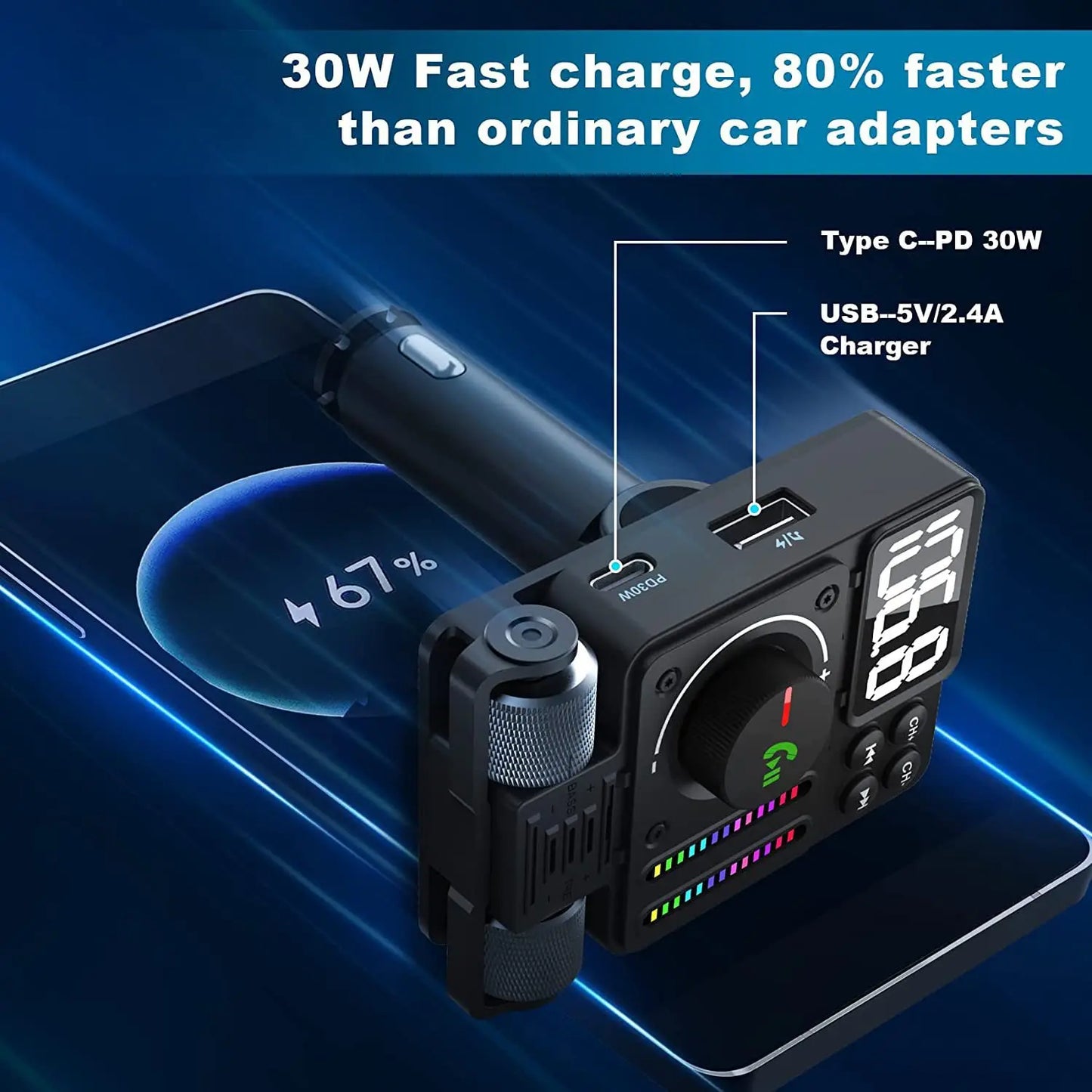 Reproductor de Mp3 radios de coche Bluetooth 5,3 adaptador de coche FM receptor Bluetooth inalámbrico FM bluetooth voiture para coche reproductor de coche LED