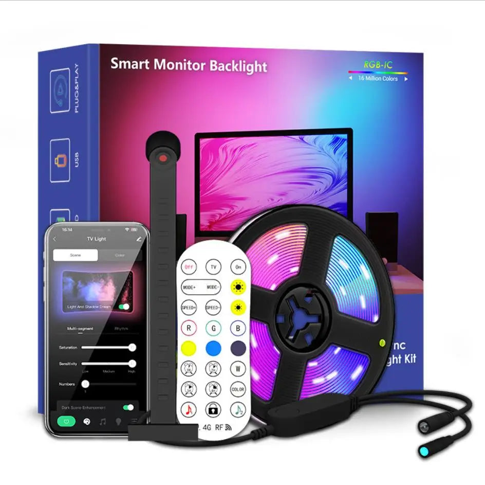 Tira de retroiluminación LED RGBIC para TV con cámara, Control por aplicación, sincronización de música, luces inteligentes para sala de juegos, iluminación ambiental de 55-75 pulgadas