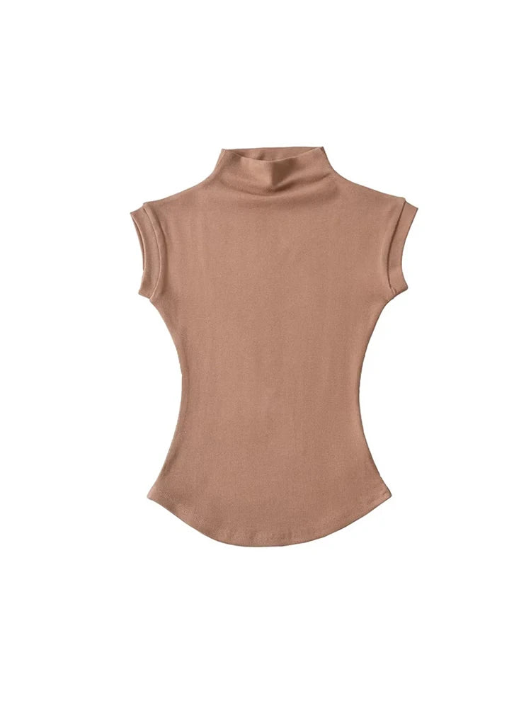 Camisetas sin mangas con cuello alto para mujer, Tops sexys de verano, jerséis ajustados lisos, camisetas informales, ropa de calle femenina, camisetas básicas