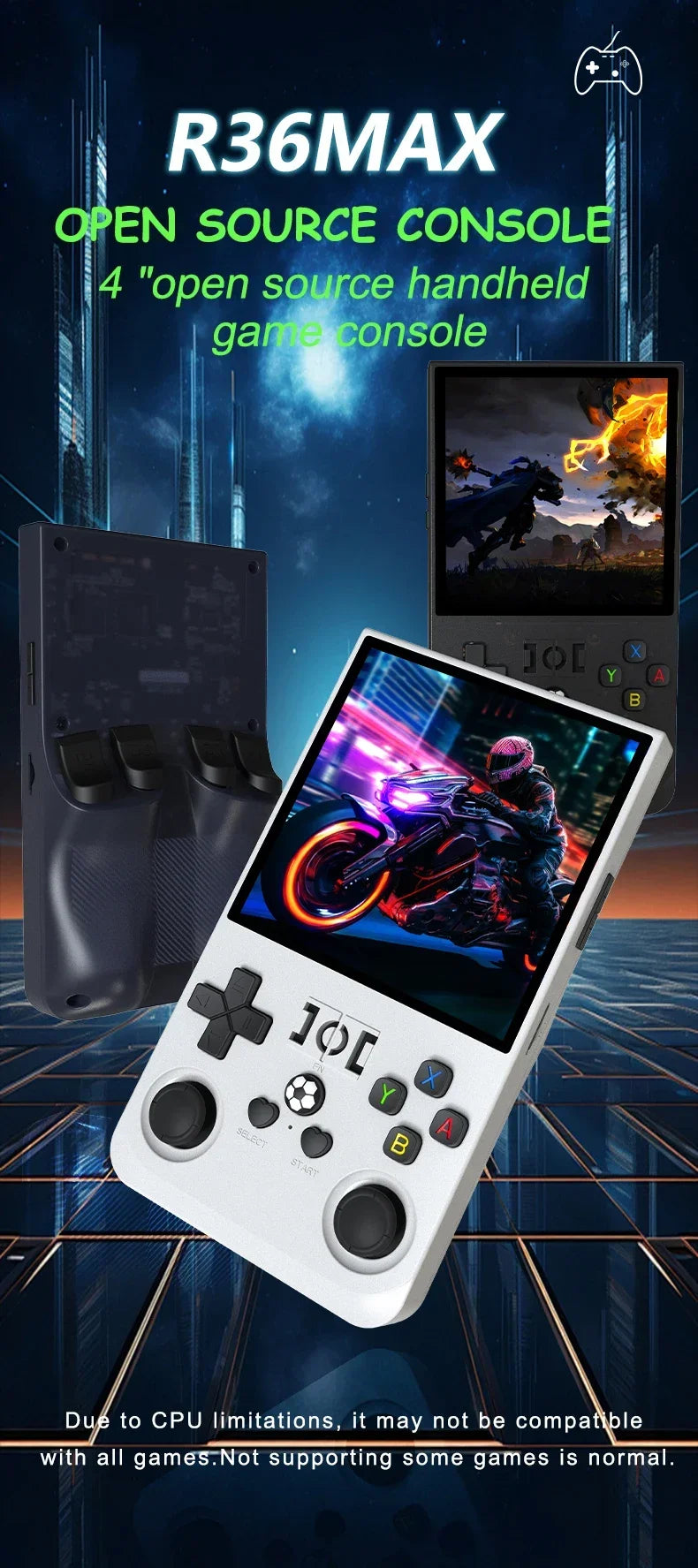 Consola R36 Max, reproductores de juegos portátiles, pantalla IPS de 4 pulgadas, consola de código abierto, reproductor de vídeo de bolsillo Retro, 64G/128G, más de hasta 22000 juegos
