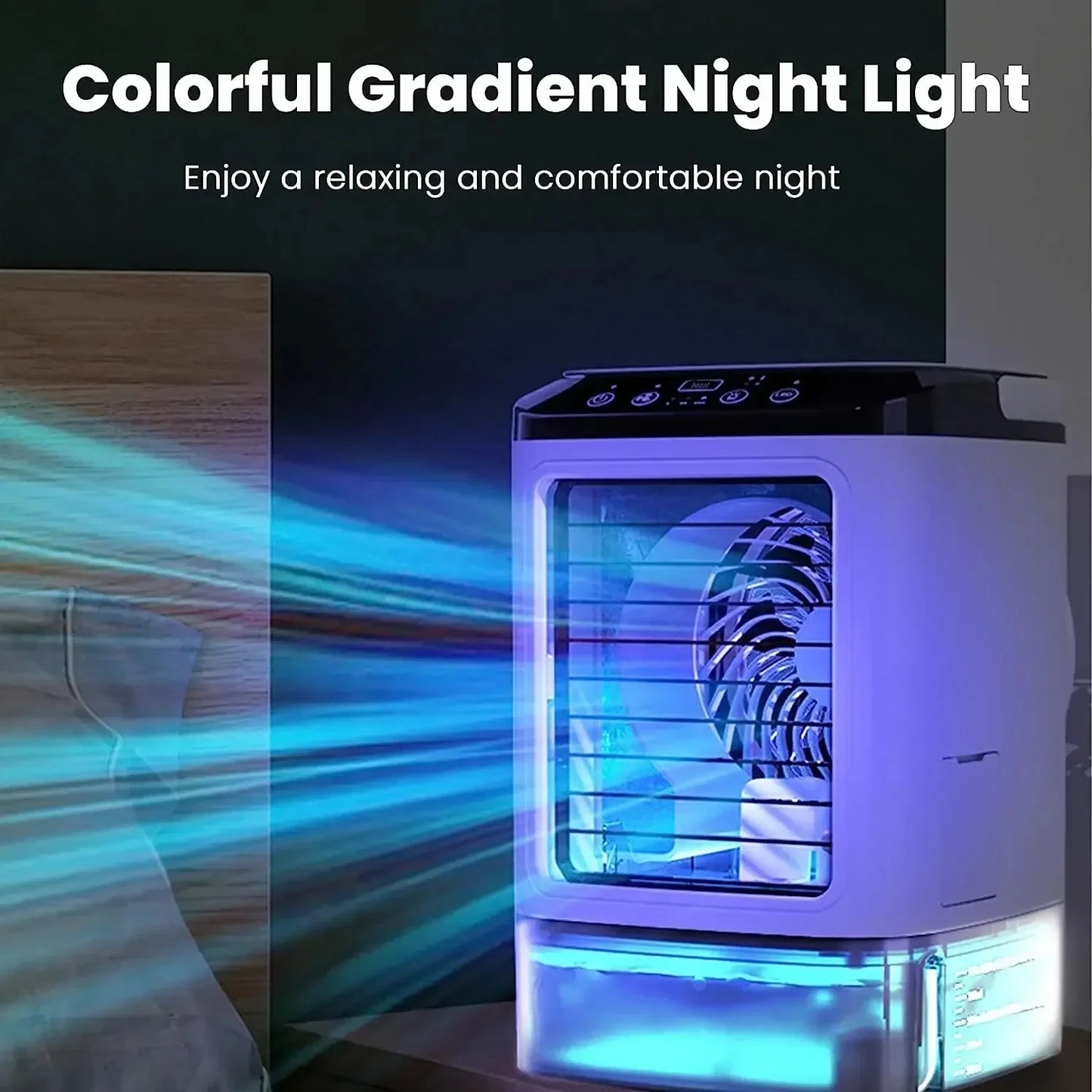 Aire acondicionado portátil, ventilador de escritorio con doble pulverización, atomización ultrasónica, Enfriador de aire silencioso de 3 velocidades, luz nocturna, ventilador eléctrico para el hogar