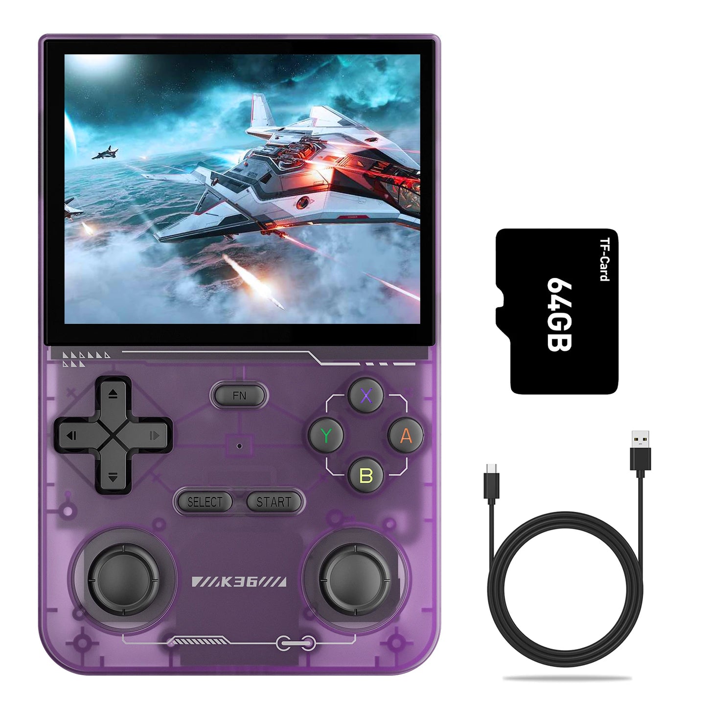 Consola de juegos portátil GAMINJA K36 con pantalla IPS de 3,5 pulgadas, memoria de 64GB, juegos clásicos, consola de juegos portátil de código abierto