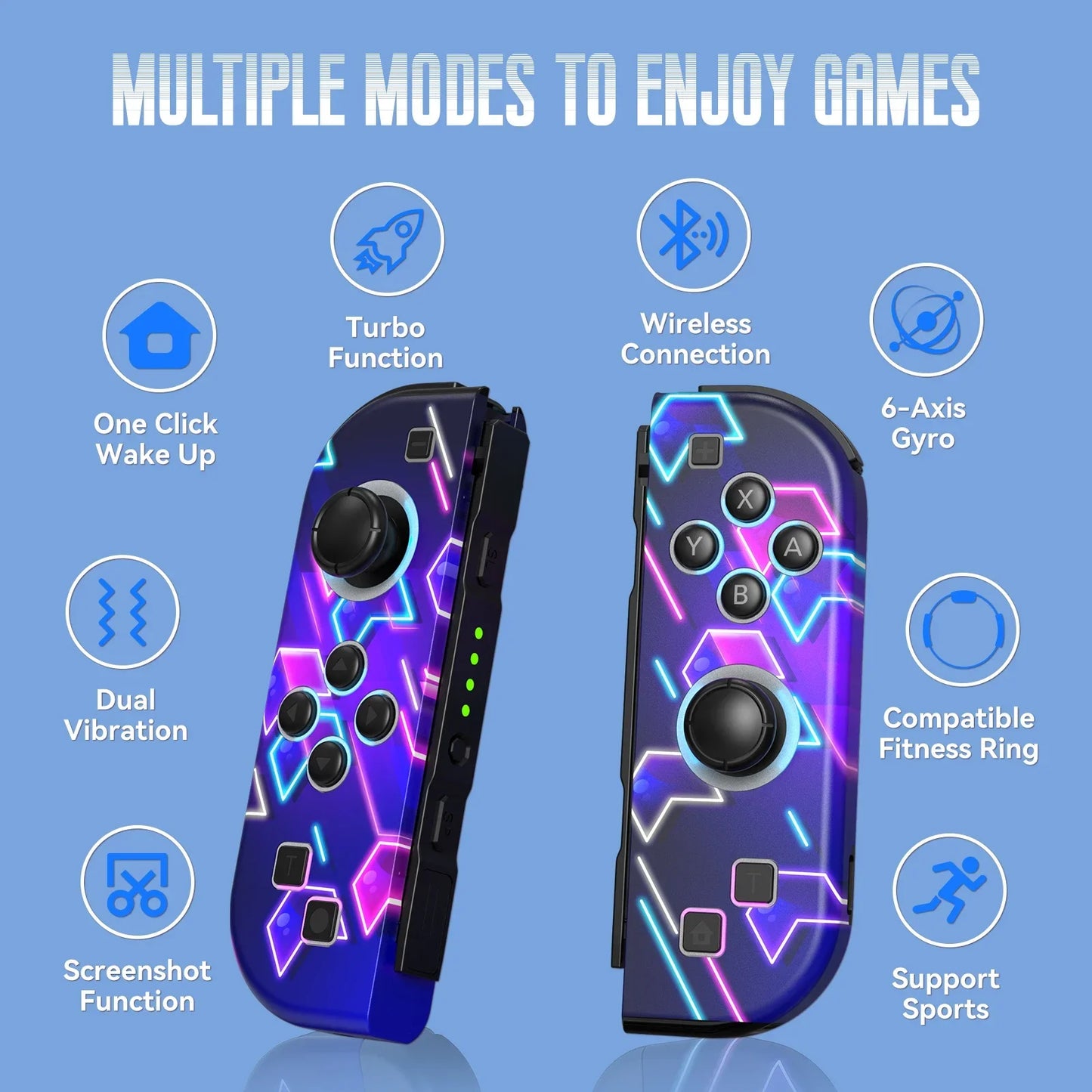 Joypad para for Nintendo Switch/OLED/Lite-vibración Turbo Wake-up FUNC NO Drift, controlador inalámbrico L/R mango luz RGB