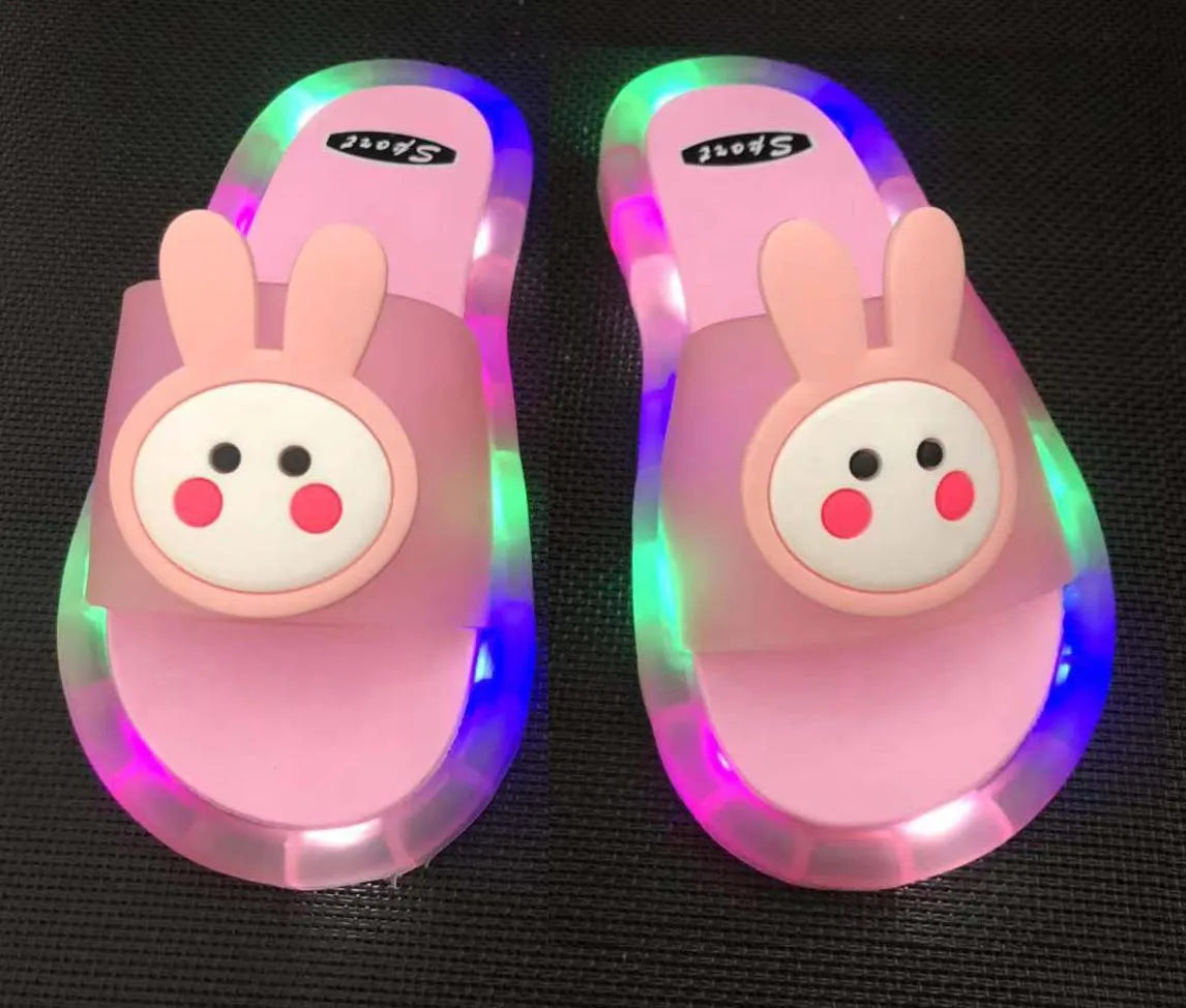 Zapatillas para niños y niñas, zapatos con estampado de animales de unicornio de dibujos animados, zapatos bonitos de moda iluminados, zapatillas de baño para niños pequeños