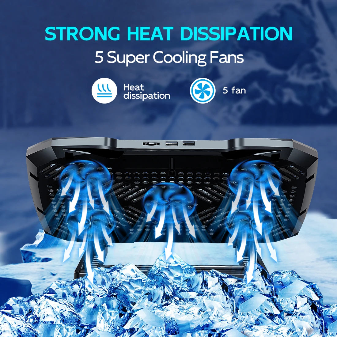 COOLCOOLD Almohadilla de enfriamiento para computadora portátil para soporte enfriador para computadora portátil de 12-17 pulgadas, 5 ventiladores silenciosos, 5 ángulos ajustables con soporte para teléfono
