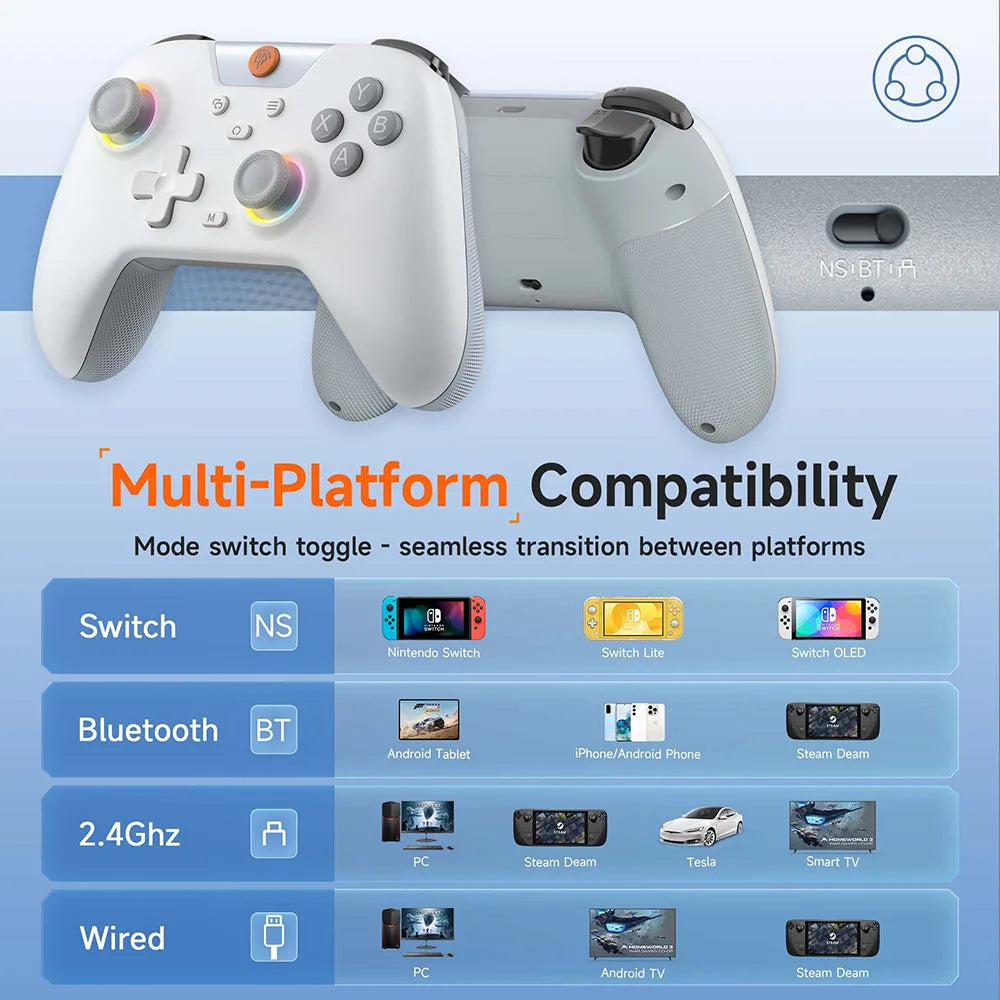 EasySMX X05 Gamepad inalámbrico Controlador de juegos Bluetooth Compatible con PC/teléfono/interruptor/Gamer de vapor, luz RGB, efecto Hall