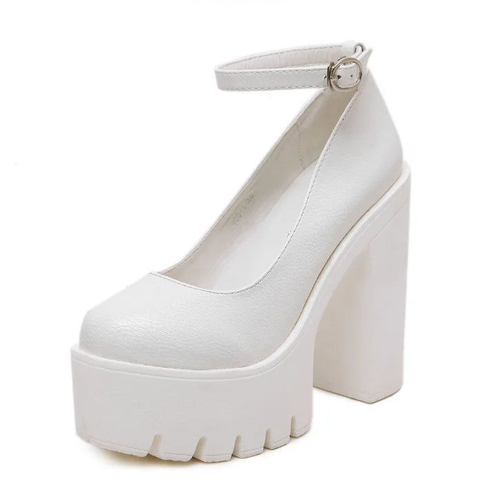 Zapatos sexis de suela gruesa para mujer, tacones altos de 14CM, hebilla de moda europea americana, tacones de plataforma para mujer, zapatos de novia