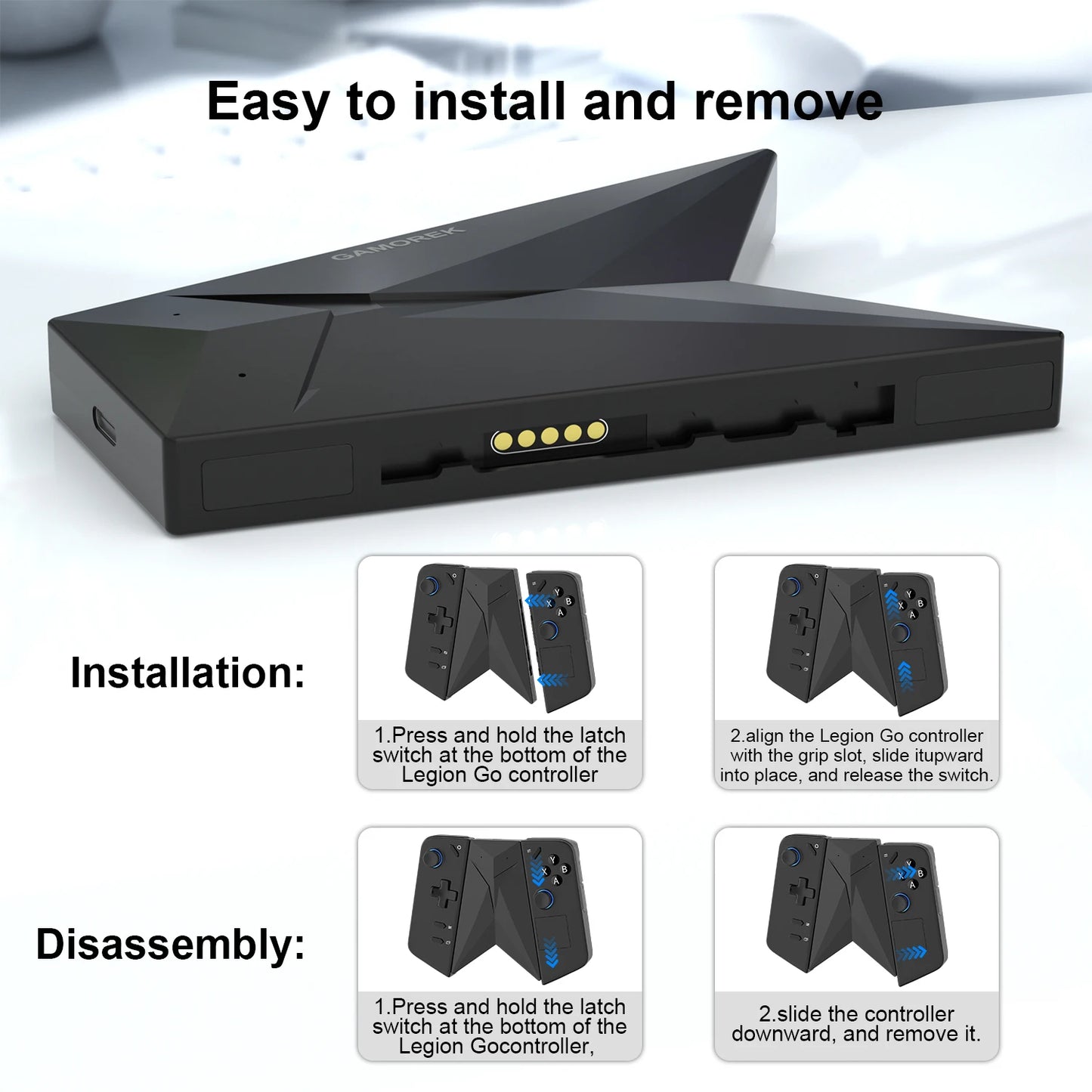 Controlador RGEEK, base de carga, soporte de Clip de agarre para conector de mango Legion Go, diseño ergonómico de curvatura, Reduce la fatiga de las manos