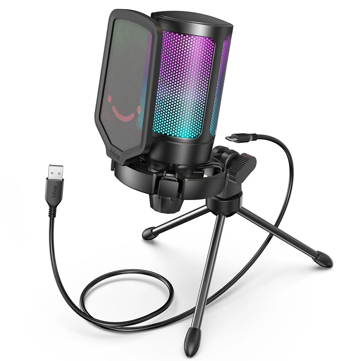 FIFINE Micrófono de condensador USB para juegos, para PC PS4 PS5 MAC con soporte de choque y filtro pop y control de ganancia para podcasts, Ampligame A6V