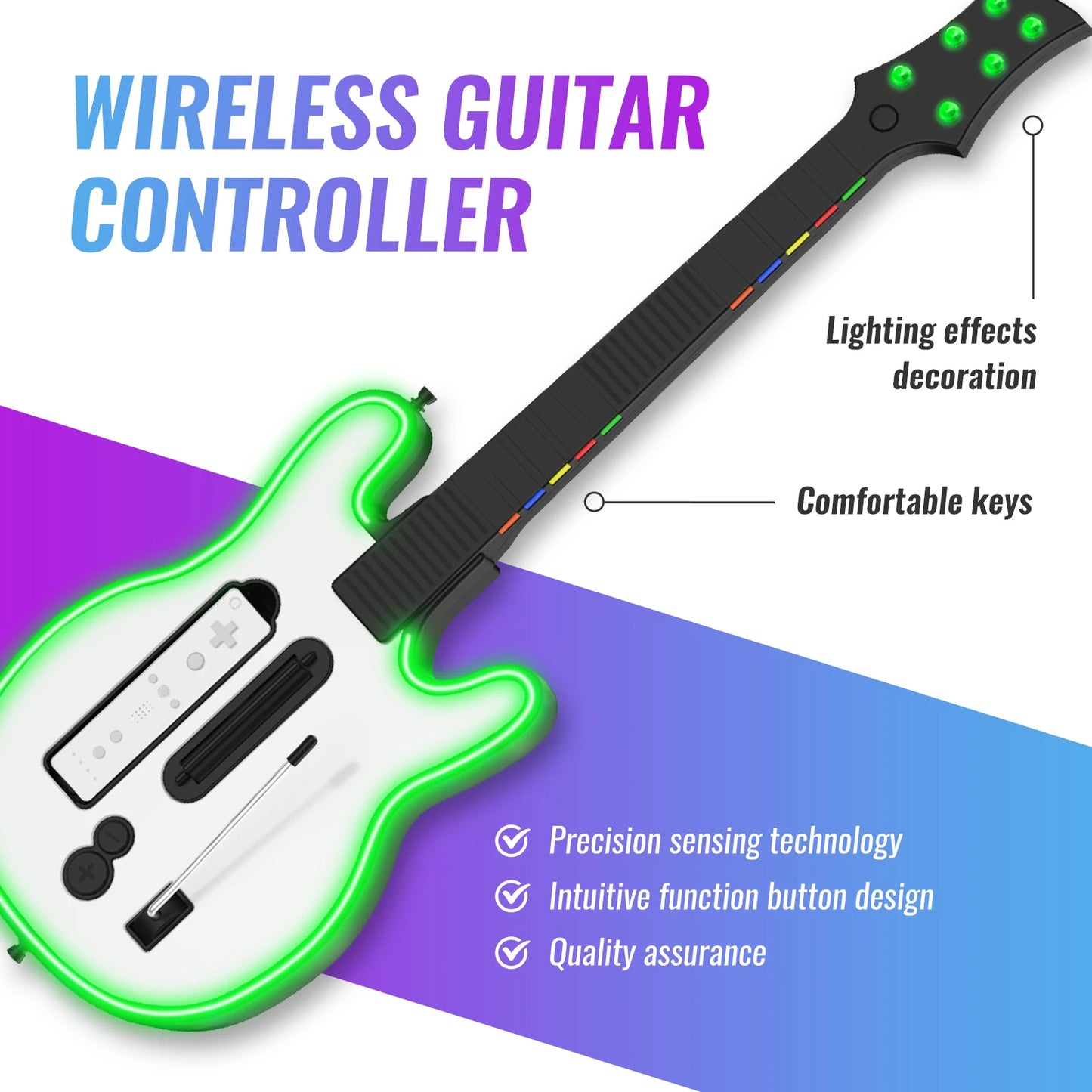 Consola Wii Controlador de guitarra inalámbrico Consola Wii Guitarra para juegos de banda de rock con luces RGB