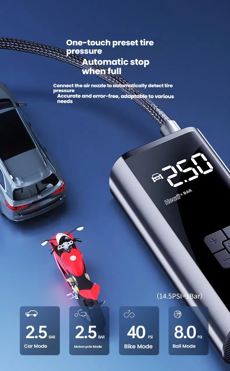 Compresor de aire montado en el coche, inflador de neumáticos de coche con pantalla digital, bomba de neumáticos portátil de 12V, reparación inteligente de neumáticos y inflado