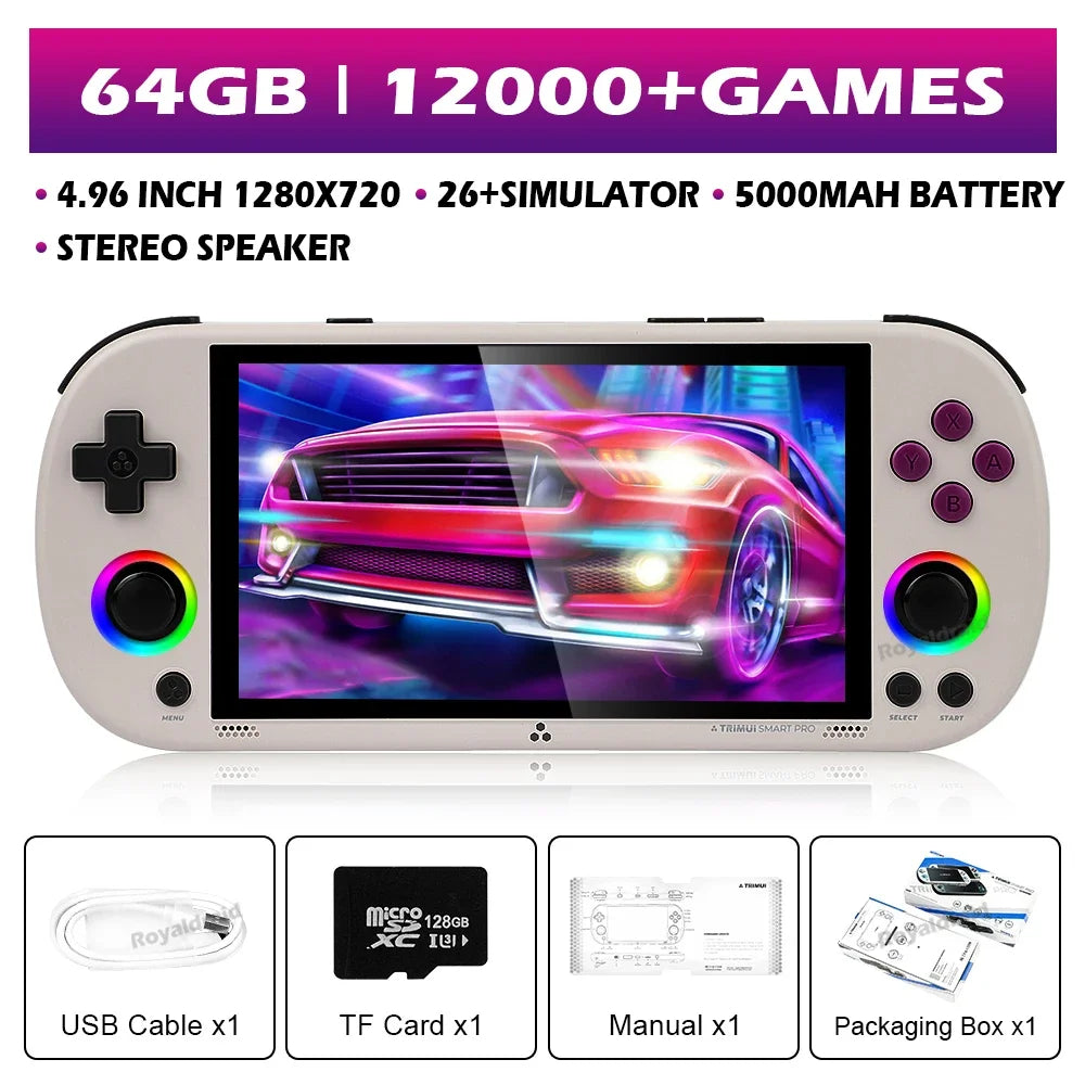 Consola de juegos portátil Trimui Smart Pro, 128G, 256G, pantalla IPS de 4,96 pulgadas, sistema Linux, Joystick, iluminación RGB, reproductor de videojuegos Retro, nuevo