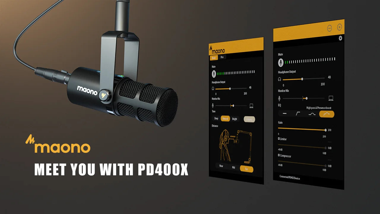 Maono USB/XLR Micrófono dinámico profesional Todo de metal con ganancia de silencio de un toque Conector para auriculares y control de volumen para Podcasting Live Streaming Youtube PD400X