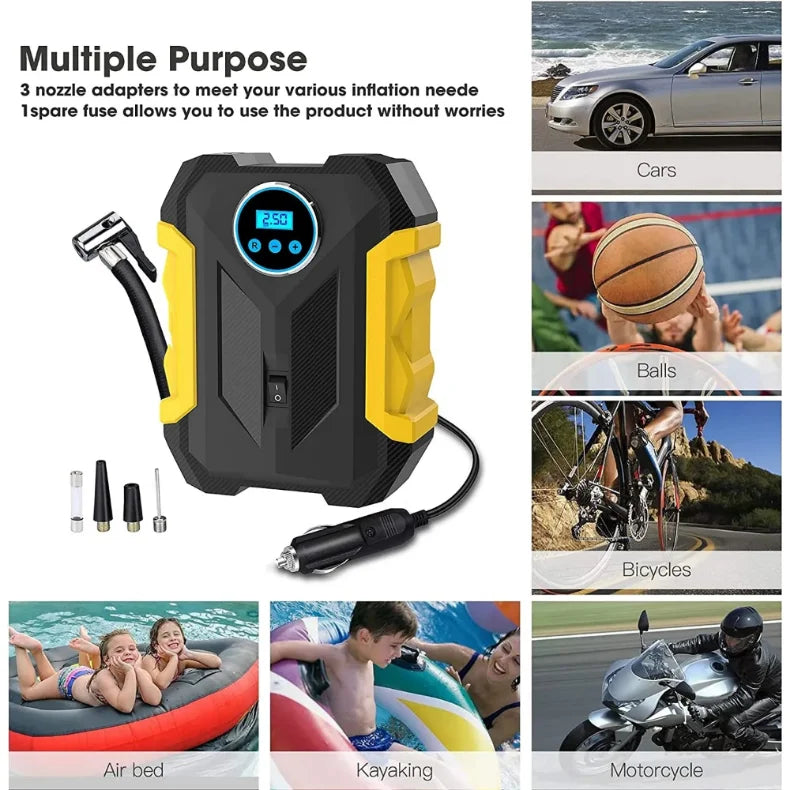 Bomba de compresor de neumáticos de aire portátil para coche, lámpara de luz LED Digital, Inflador de neumáticos, bomba de compresión, compresor para motocicleta