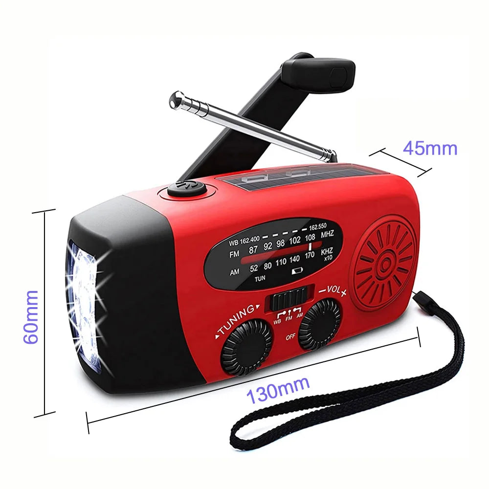 Luz de Camping alimentada por manivela Solar con Radio AM/FM para exteriores, linterna LED de dinamo de mano multifuncional con carga USB de 2000mAh