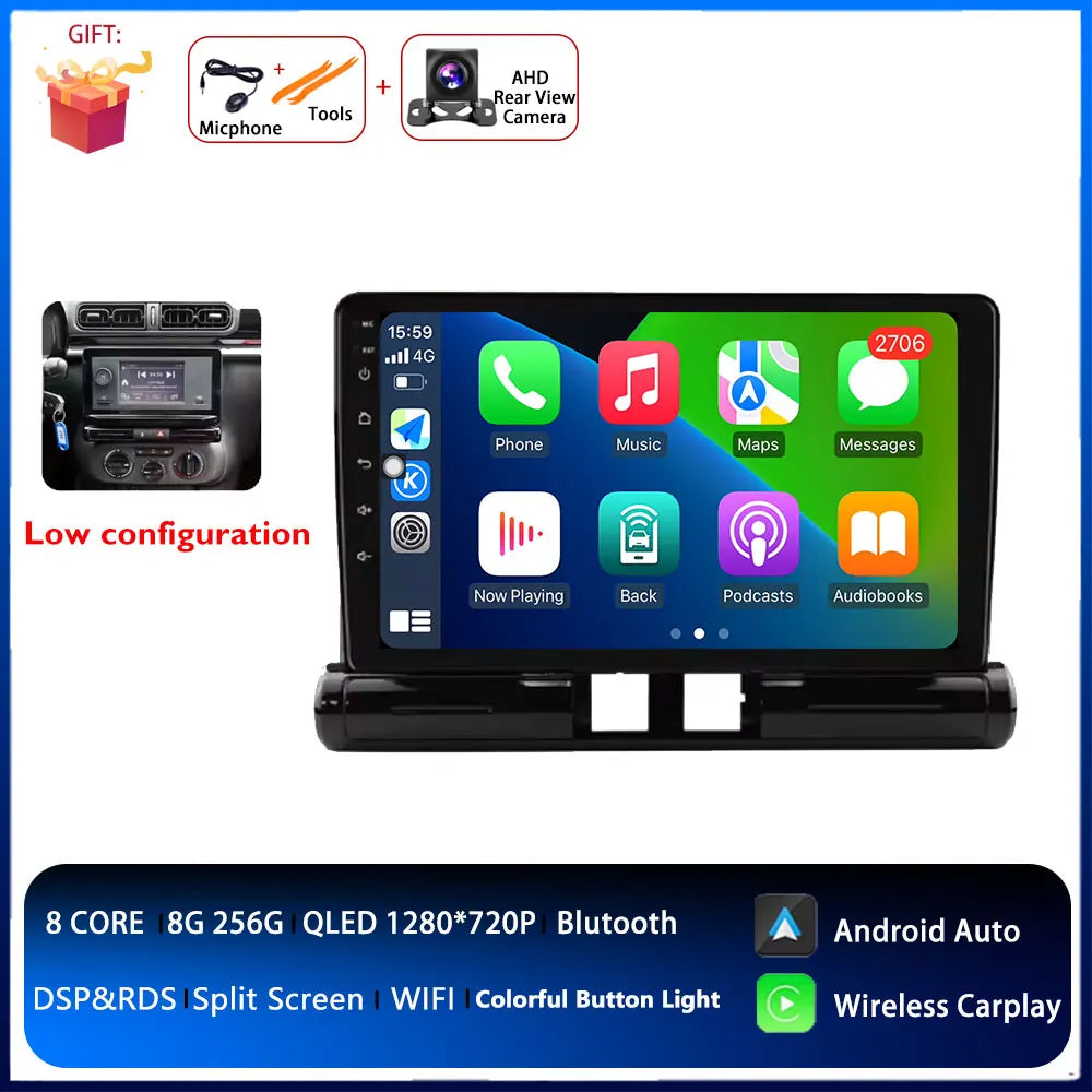 Android Auto radio de coche para Citroen C3/C3 aircross 2017-2023 C4/C4 Aircross reproductor multimedia 4G Autoradio GPS estéreo Carplay