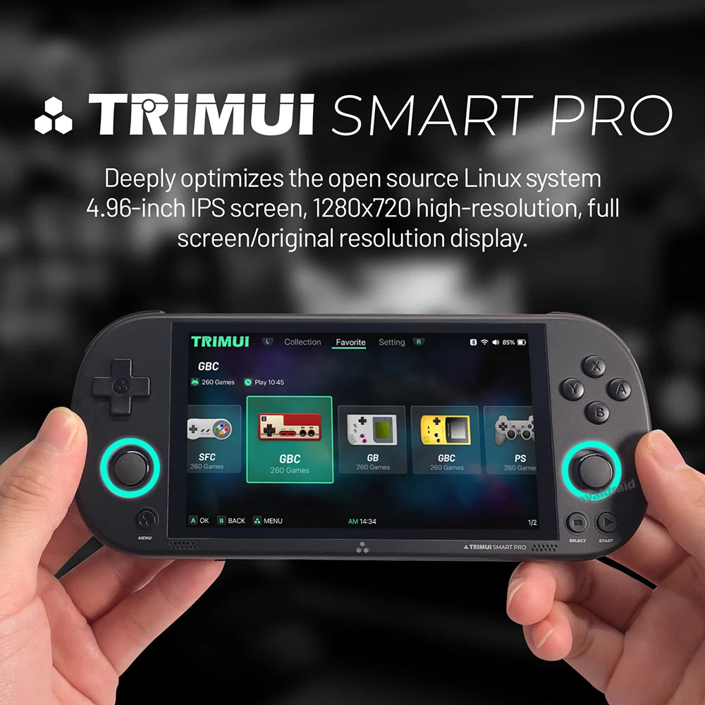 Consola de juegos portátil Trimui Smart Pro, 128G, 256G, pantalla IPS de 4,96 pulgadas, sistema Linux, Joystick, iluminación RGB, reproductor de videojuegos Retro, nuevo