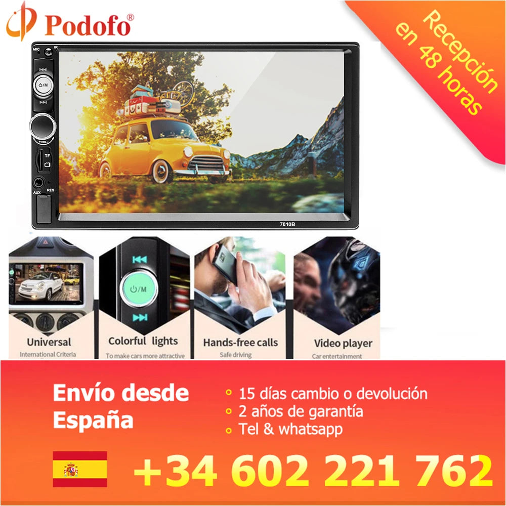 Podofo 2 din Radio de coche 7 "HD Autoradio reproductor Multimedia 2DIN pantalla táctil Auto audio estéreo de coche MP5 Bluetooth USB TF FM cámara