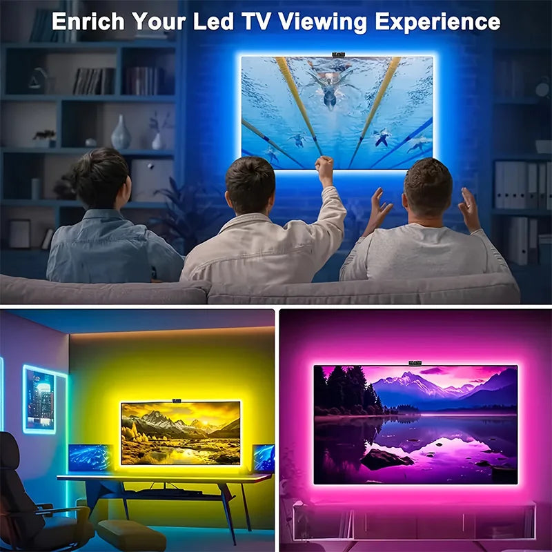 Tira de retroiluminación LED RGBIC para TV con cámara, Control por aplicación, sincronización de música, luces inteligentes para sala de juegos, iluminación ambiental de 55-75 pulgadas