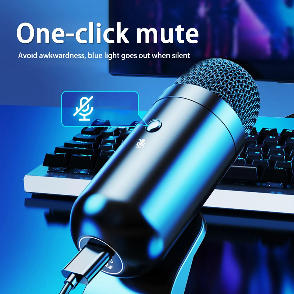 Micrófono de reducción de ruido de micrófono de PC de juego USB para podcasts de streaming, micrófono de escritorio capacitor de computadora RGB para videos de YouTube
