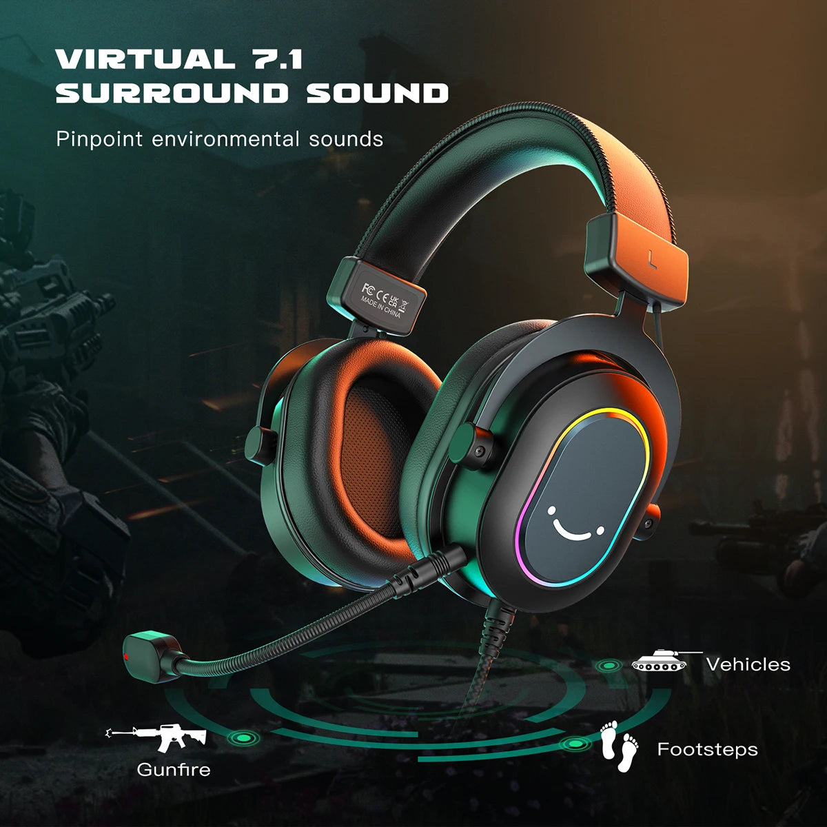 Fifine-auriculares dinámicos RGB para videojuegos, cascos supraaurales con micrófono, sonido envolvente 7,1, PC, PS4, PS5, 3 opciones EQ, juego, película, música