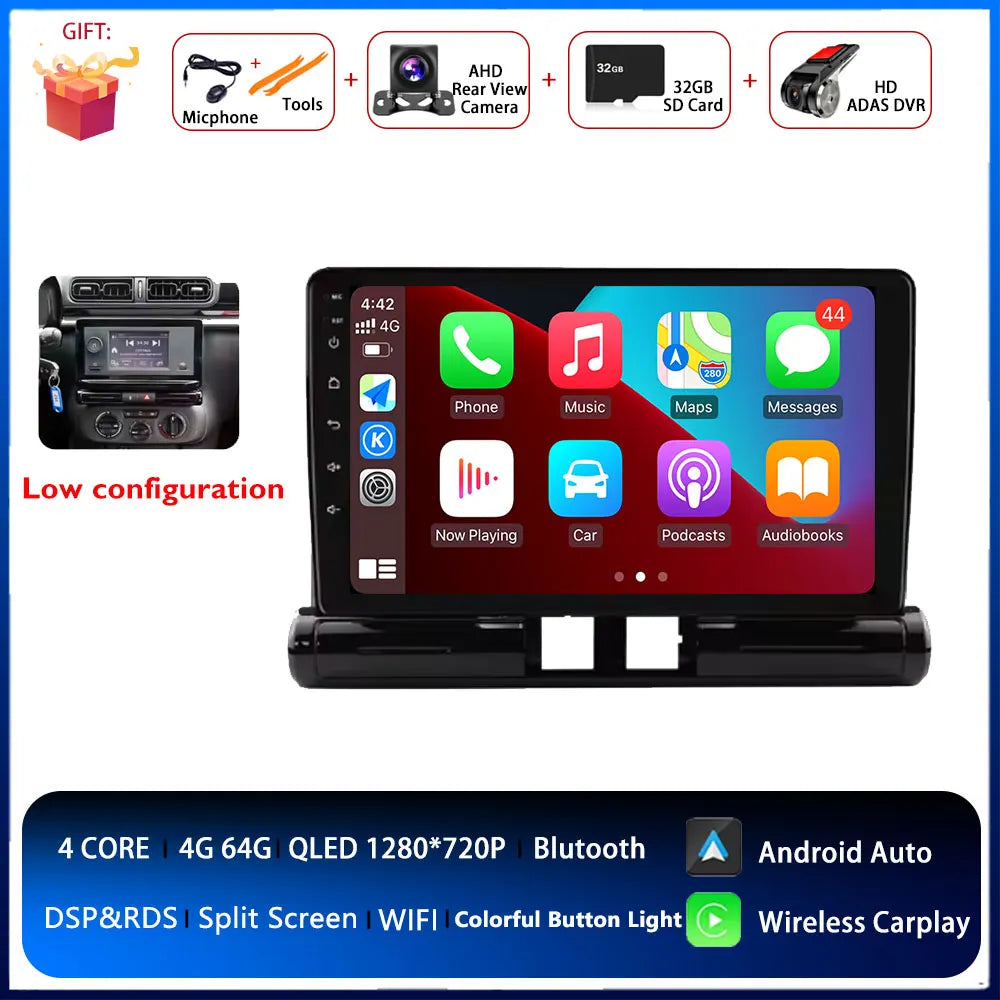 Android Auto radio de coche para Citroen C3/C3 aircross 2017-2023 C4/C4 Aircross reproductor multimedia 4G Autoradio GPS estéreo Carplay