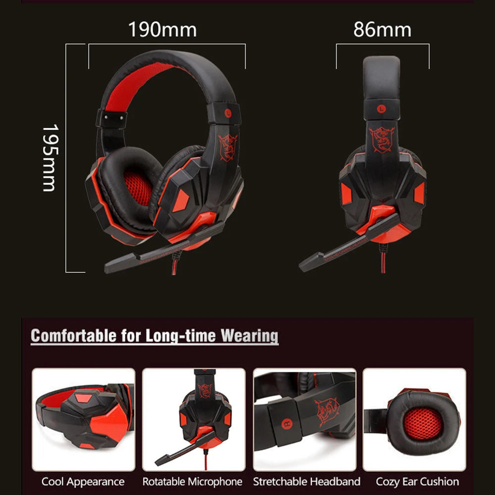 Auriculares para juegos con cable de 3,5 mm y micrófono 120 ° Auriculares estéreo ajustables para jugadores de PC, bajos, para PS4, PS5, Xbox, Smartphone y portátil