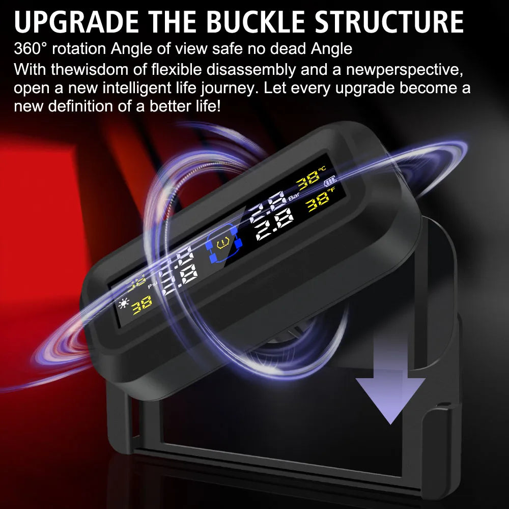 Pantalla LCD Digital, sistema de supervisión de presión de neumáticos, alarma de seguridad automática, Monitor de temperatura de neumáticos alimentado por USB Solar, TPMS para coche