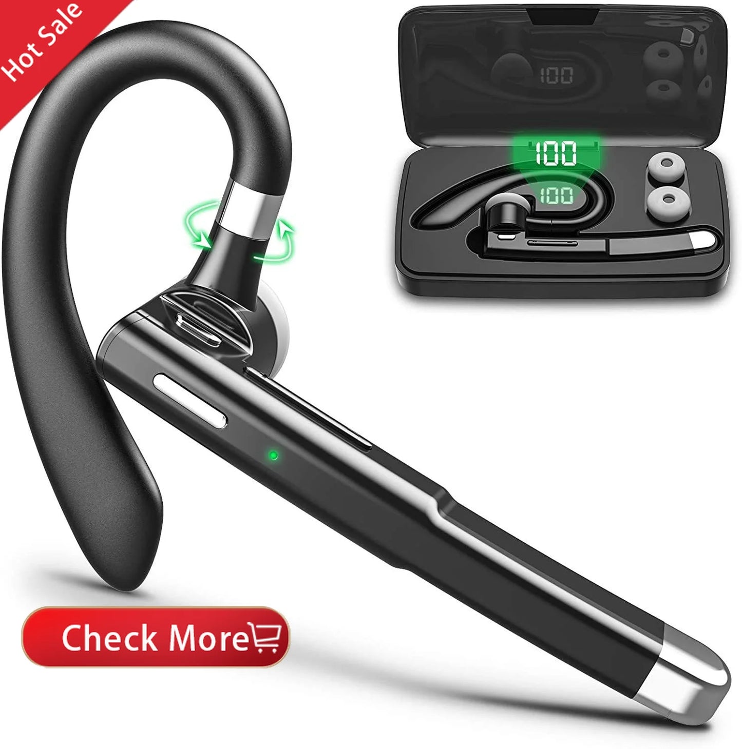 Auriculares inalámbricos para negocios, cascos compatibles con Bluetooth, micrófono, recargable, modo de reposo, conducción de coche, deporte, manos libres