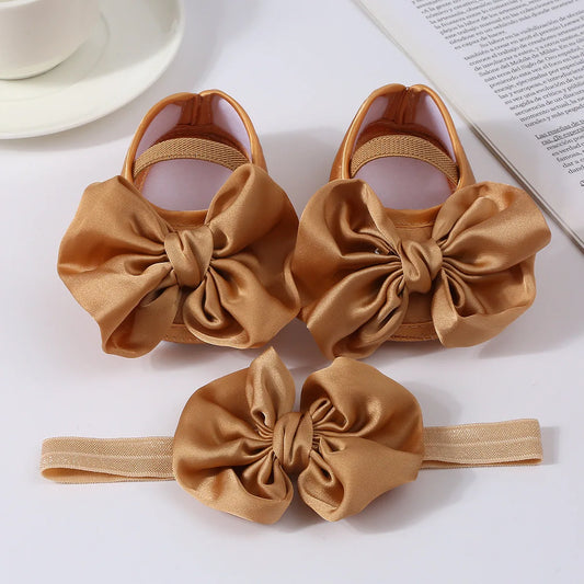 1 Juego de zapatos antideslizantes con lazo grande para bebé, diadema para recién nacido, zapatos para antes de caminar, calcetines de suelo sólidos, calcetines para niñas y niños, tocados