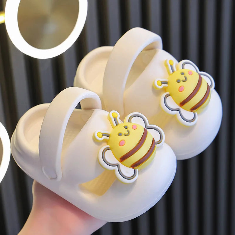 Zapatillas para niños y niñas con suela de EVA de dibujos animados, zapatos bonitos de abeja grande para el hogar, suelas suaves para interiores de verano, novedad