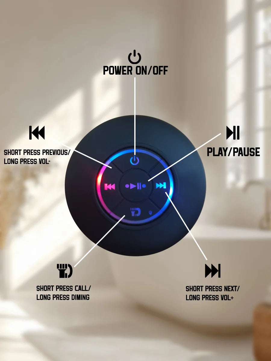 Altavoz Bluetooth resistente al agua con luces LED coloridas, fuerte ventosa y soporte para teléfono, mini altavoz portátil para exteriores/espectáculos